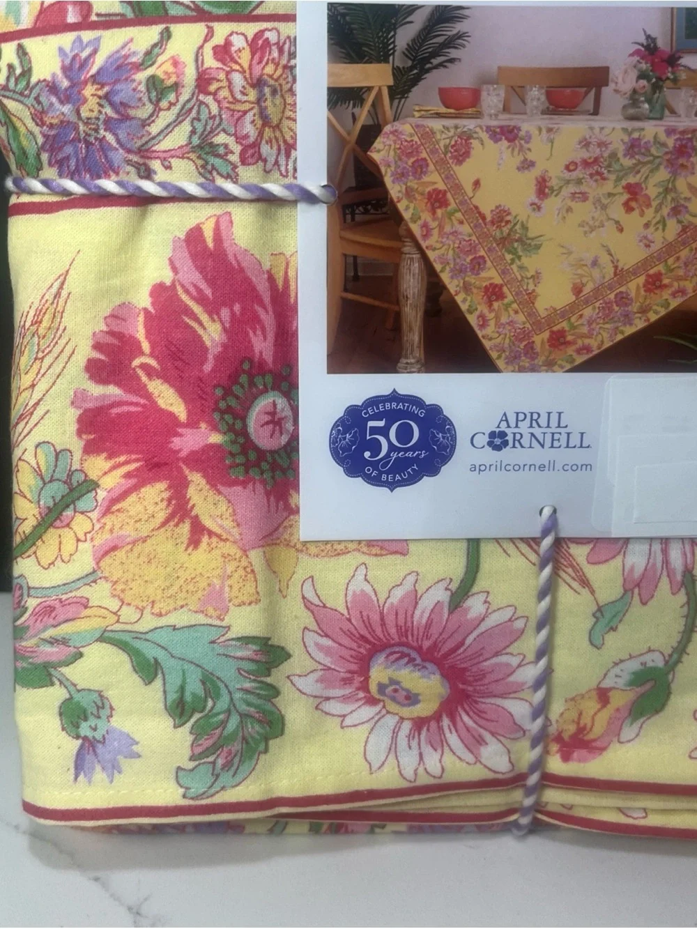 April Cornell Border Tablecloth Wildflowers Yellow 60” x 102” 100% Cotton NWT